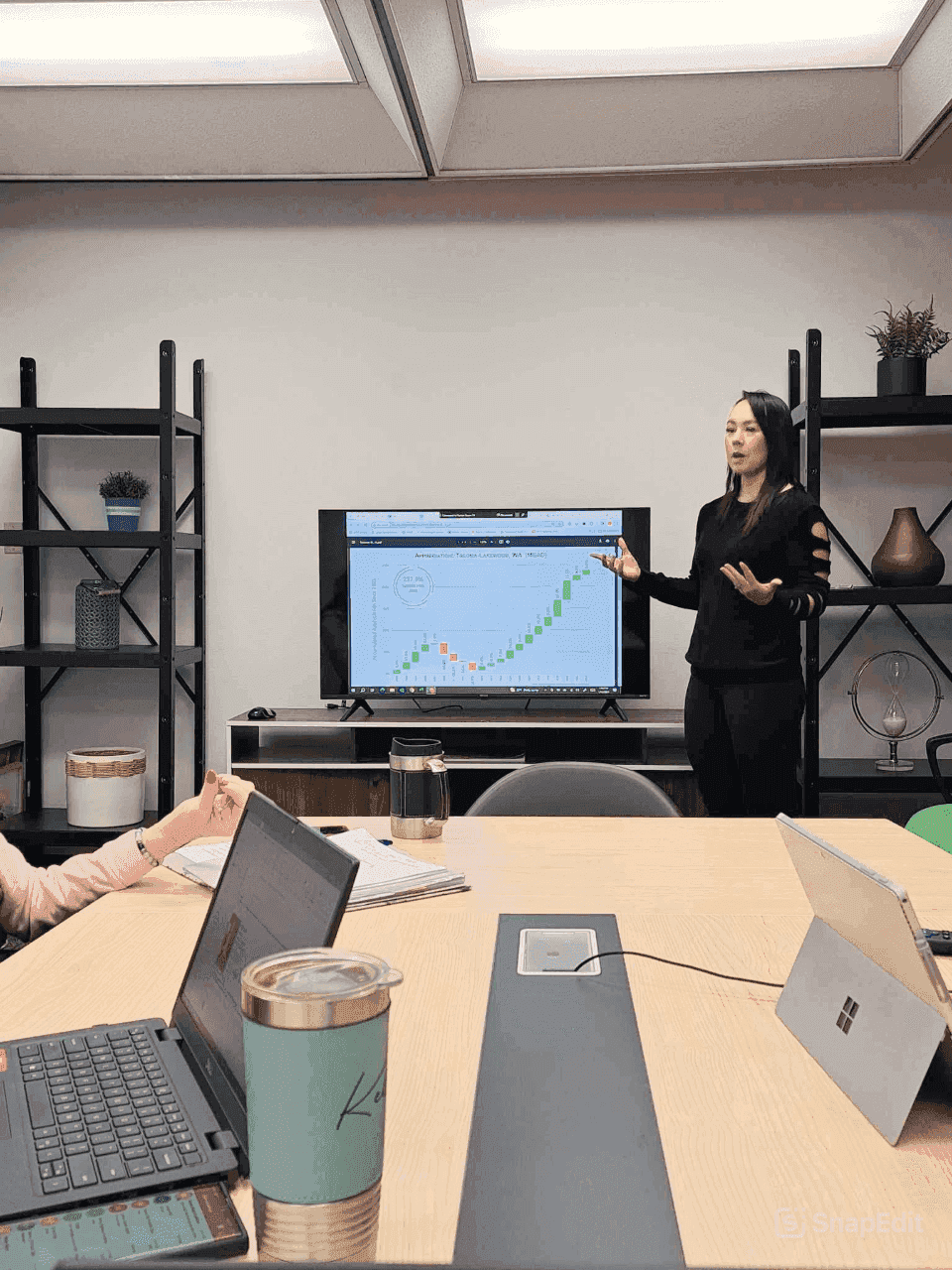 Lynea teaching pricing strategy in front of a chart
